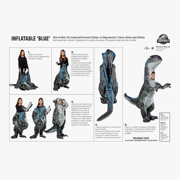Jurassic World: Blue Velociraptor Inflatable Costume for Kids, Unisex One Size - Picture 5 of 6